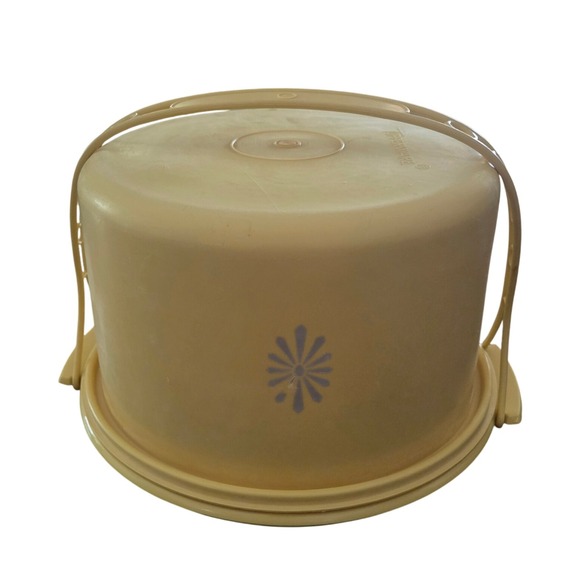Vintage Tupperware Cake Taker 10" Carrier Container Yellow Flower Design Round - Picture 1 of 7